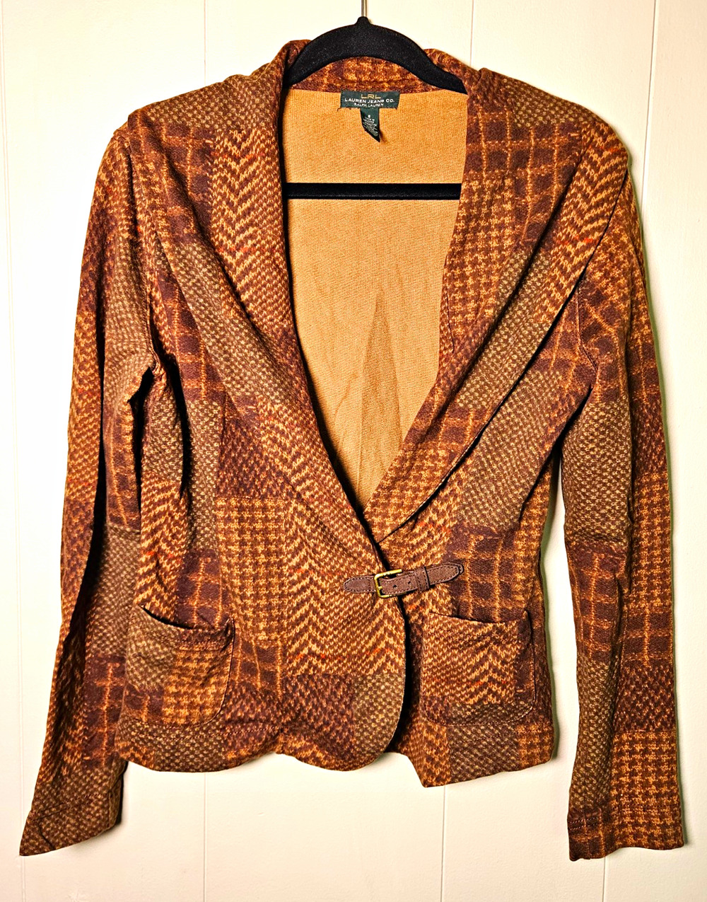 Lauren Jeans Co. Ralph Lauren Size S Brown Plaid Buckle Front Jacket Pockets